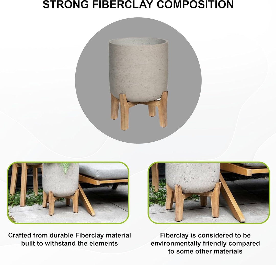 Finestgreen Charlie Feet Low | Handgefertigtes Pflanzgefäss auf Holzfüssen (XL Ø:36 H:44,5 cm, Grau)