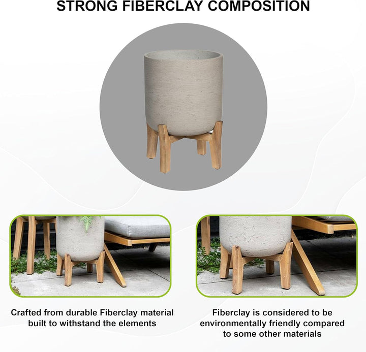 Finestgreen Charlie Feet Low | Handgefertigtes Pflanzgefäss auf Holzfüssen (XL Ø:36 H:44,5 cm, Grau)