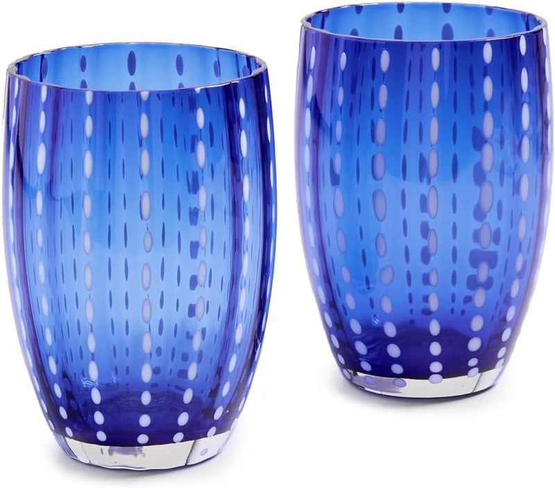 Zafferano Pearl Glass Cup Handmade Transparent Stained Glass cl 32 H 109 mm D 71 mm Set of 2 Blue Bl