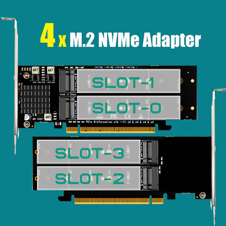 GLOTRENDS Quad NVMe PCIe 4.0/3.0 X16 Adapter, unterstützt 4 x M.2 NVMe SSD RAID-on-CPU (VROC) in Int