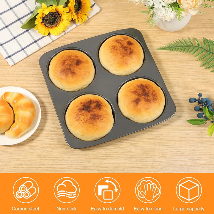 Burger Buns Backform, Perforierte Backform für 4 Burger Buns aus Karbonstahl, Brötchenblech Hitzebes