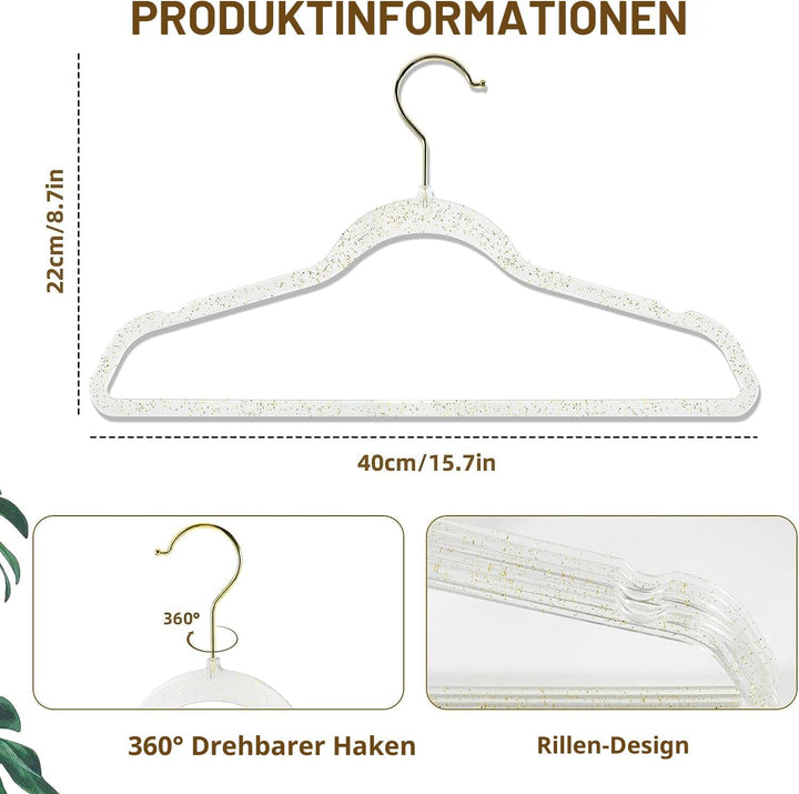 Kleiderbügel Kunststoff 20 Stück, Bügel Platzsparend, Rutschfest 0,4cm Dick, 41cm Breit, Hemdenbügel