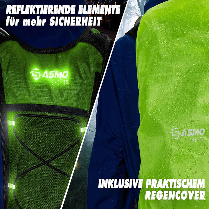 SASMO® Laufrucksack 6L (Grün) mit Thermofach | Lauf Rucksack - Ultraleicht 300g | Laufrucksack Damen