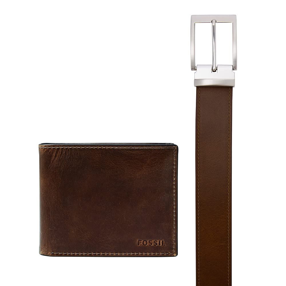 Fossil mens Derrick Travel Accessory Bi Fold Wallet, Dunkelbraun, 11.43 cm L x 1.6 W 9.22 H EU, Dunk
