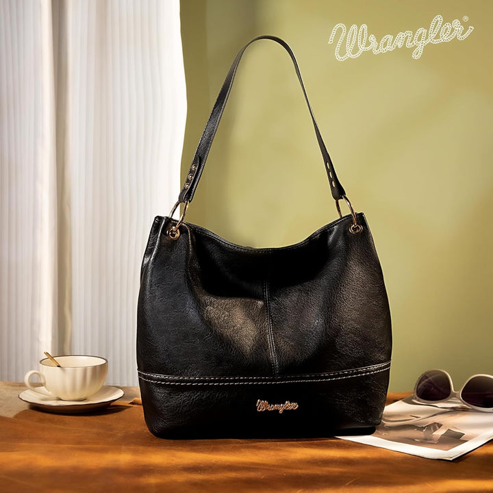 Wrangler Hobo-Taschen für Damen, veganes Leder, Griff oben, Schultertaschen und Handtaschen Einfarbi
