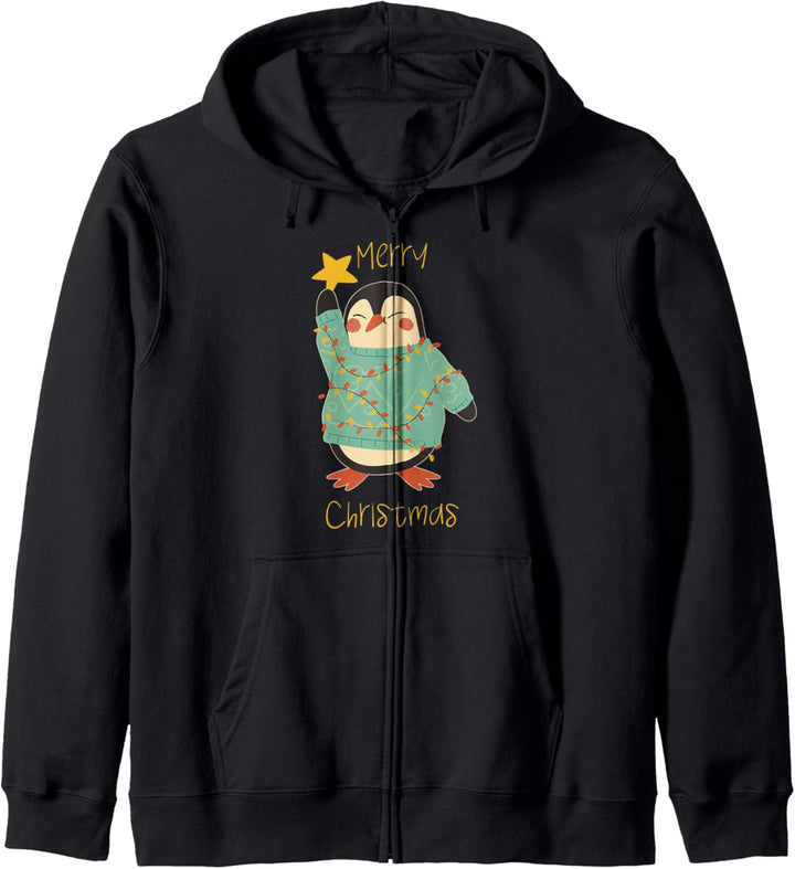 Weihnachtsshirt Weihnachtspullover Weihnachtspulli Pinguin Kapuzenjacke