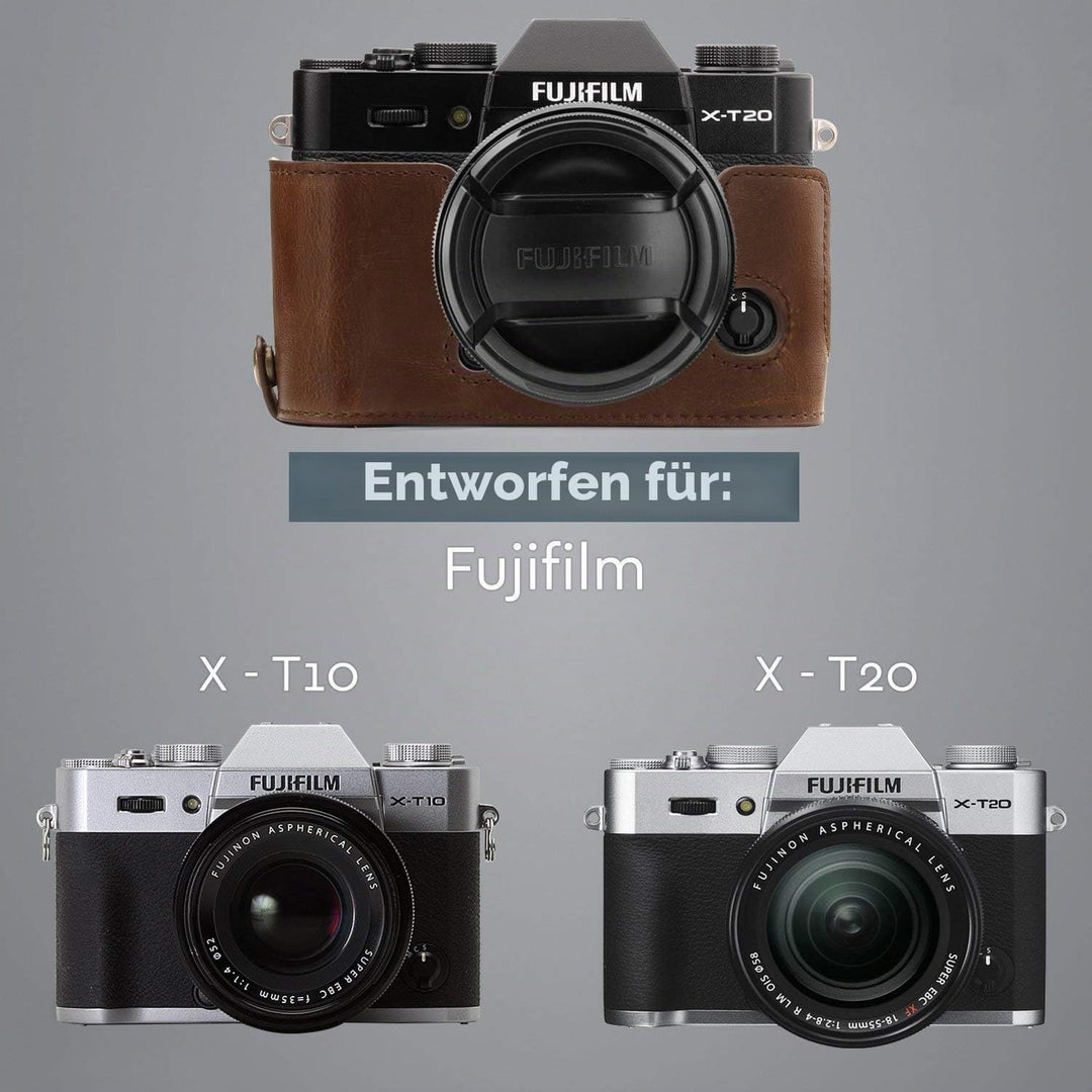 MegaGear MG577 Ever Ready Leder Kameratasche mit Trageriemen kompatibel mit Fujifilm X-T30, X-T20 (1