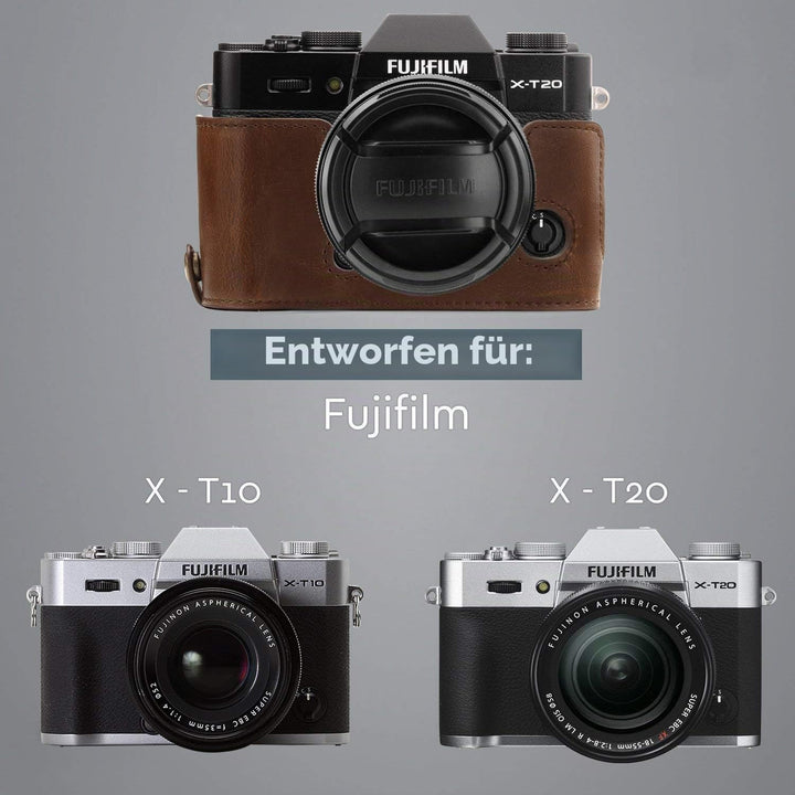 MegaGear MG577 Ever Ready Leder Kameratasche mit Trageriemen kompatibel mit Fujifilm X-T30, X-T20 (1