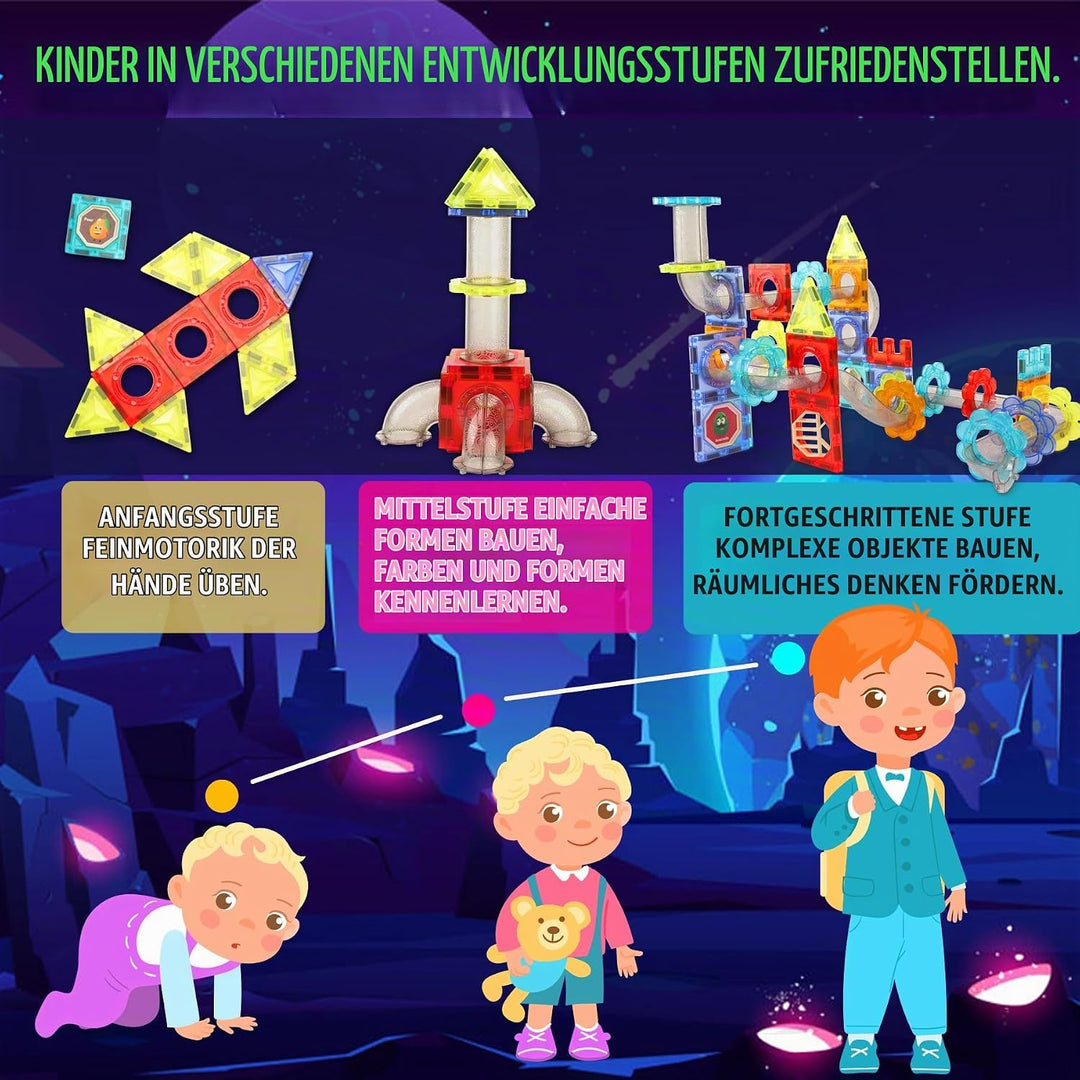 SVYHUOK Magnetische Bausteine für Kinder, Magnet Konstruktionsspielzeug 3D, 81 Teile Murmelbahn Lern