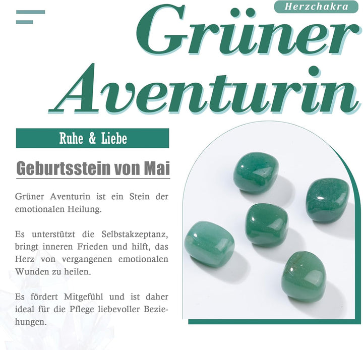 Nupuyai Grüner Aventurin Kristall Polyedrisches DND Würfel Set, Trommelsteine Heilsteine Set, für Du