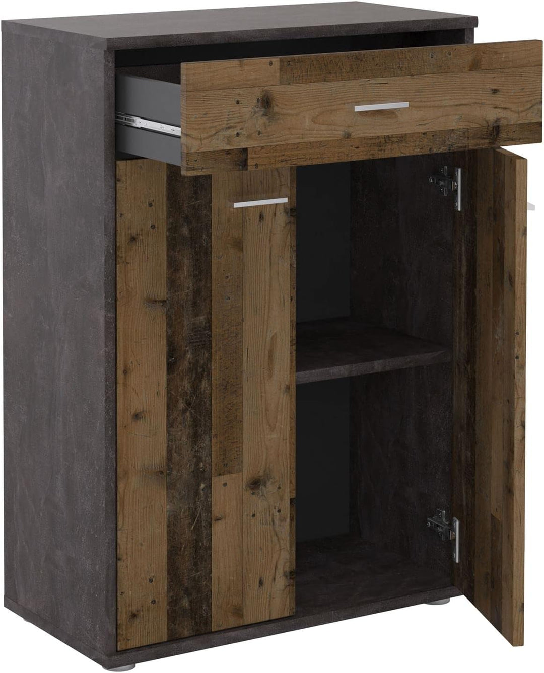 CARO-Möbel Kommode Tommy Sideboard Schrank in dunkler Betonoptik/Old Style mit Schublade und 2 Türen