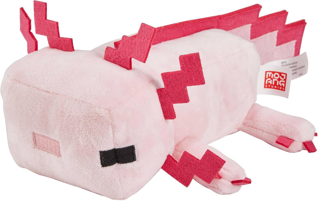Mattel Minecraft, Axolotl Plüschfigur, ca. 21 cm, weich, Geschenk zum Sammeln für Fans, Spielzeug ab
