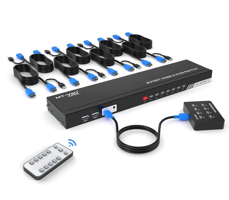 MT-VIKI KVM Switch HDMI 8 Port HDMI Konsole 8 in 1 Out mit IR Fernbedienung 8xKVM Kabel Desktop Sele