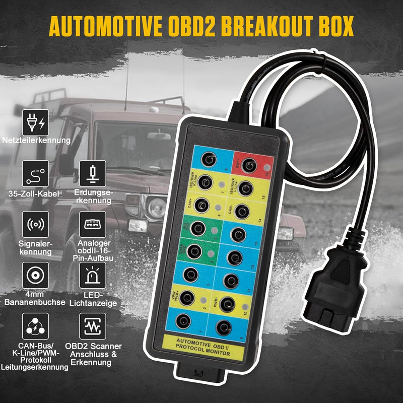 KAISAL OBD2 Breakout Box obd2 Diagnosegerät 16 Pin OBDII Protokoll Detektor Diagnosewerkzeug für Kom