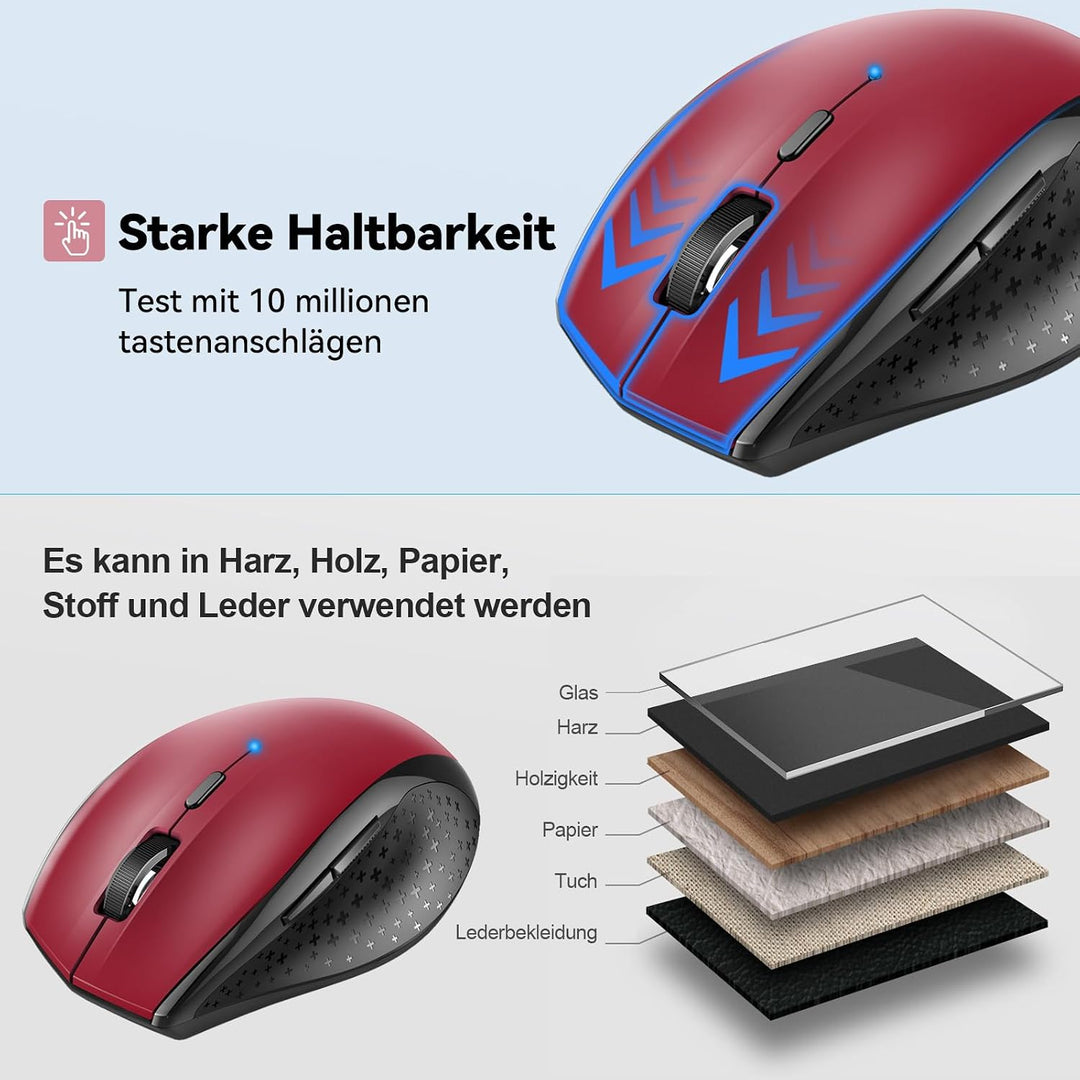 TECKNET Bluetooth-Maus, kabellose Maus 3200 DPI, Akkulaufzeit 24 Monate, Wireless Bluetooth 6 DPI-St