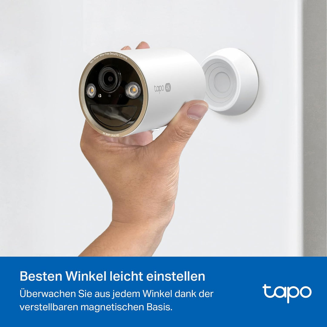 Tapo C460 4K 8MP Überwachungskamera Aussen Akku, Starlight-Farb-Nachtsicht, Dual-Band WLAN, Magnetfu