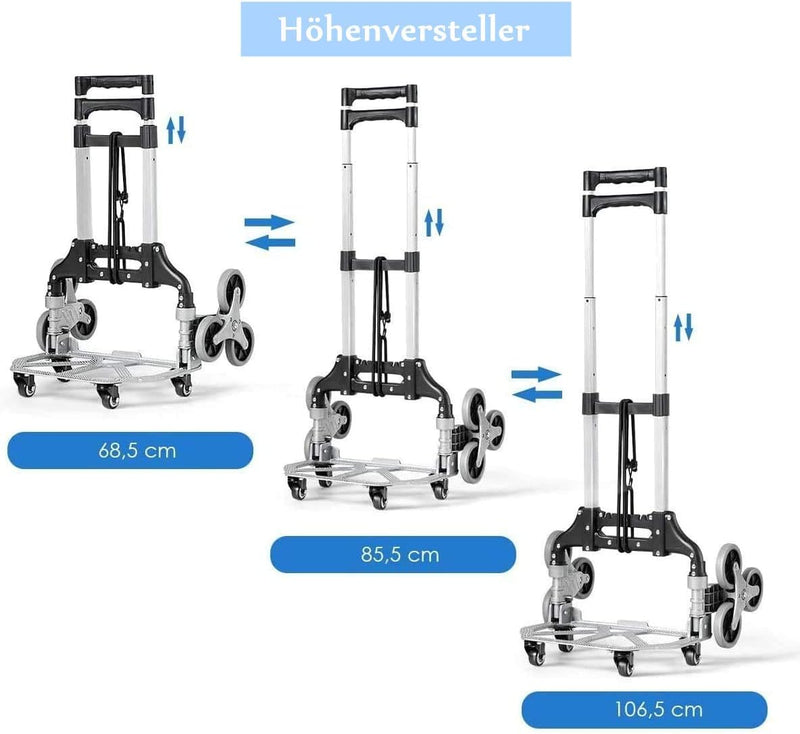 RELAX4LIFE Treppensteigwagen, höhenverstellbare Sackkarre mit 10 Rädern, faltbare Transportkarre mit