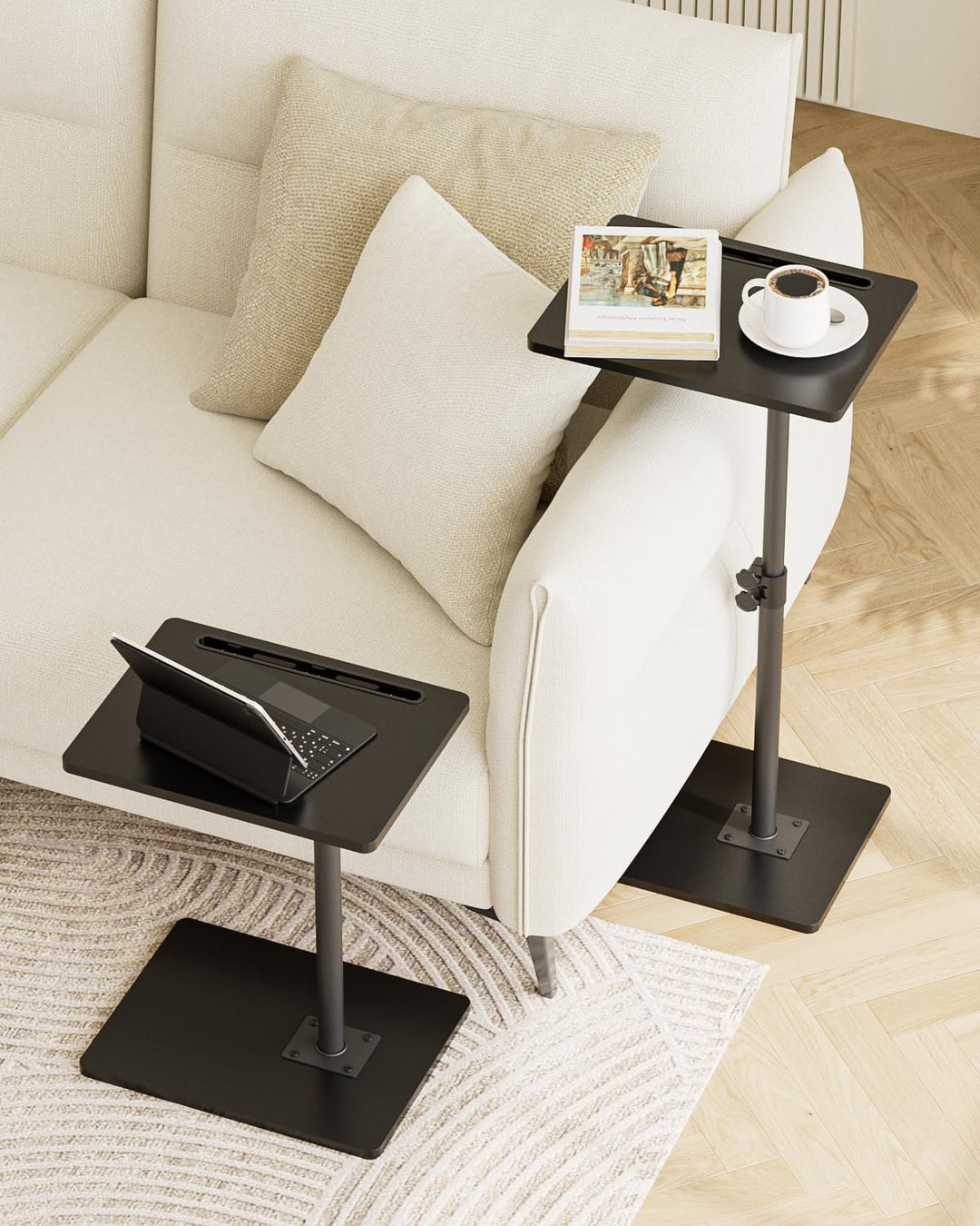 Beistelltisch C-Form, 360°Rotierend Couchtisch Klein, Höhenverstellbar Sofatisch,40x30x(45-81) cm,Ho