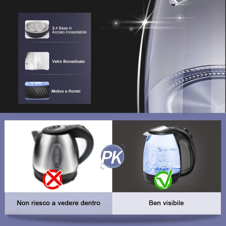 EXTRASTAR Elektrischer Wasserkocher aus Glas mit blauem LED-Licht, bpa, automatischer Abschaltung un