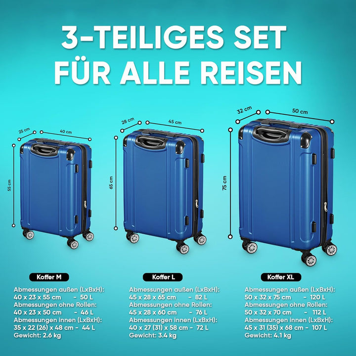 VESKA 3tlg. Hartschalenkofferset Hard Shell Reisekoffer Kofferset Trolley Koffer Hartschalenkoffer R