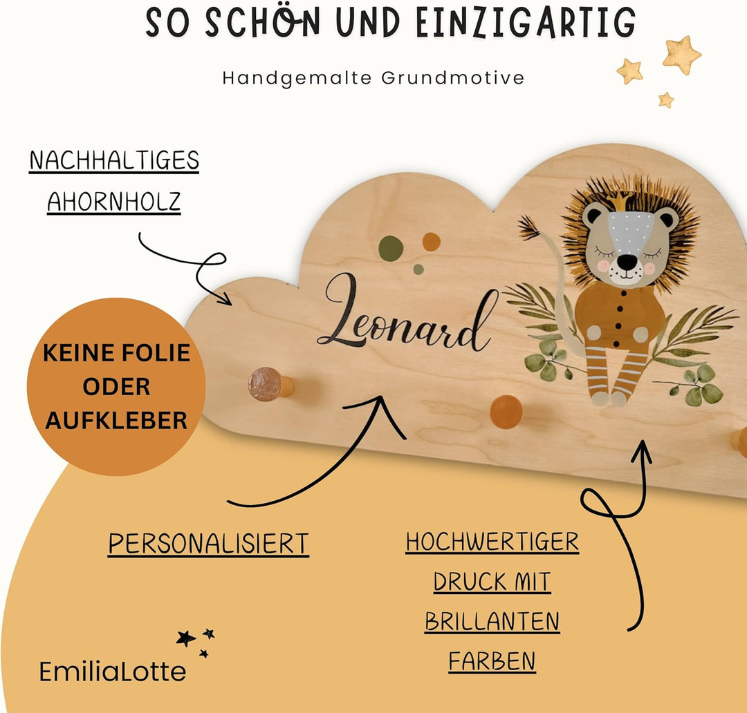 EmiliaLotte Kindergarderobe Personalisiert mit Wunschname I Garderobe Kinder aus Holz - Verschiedene