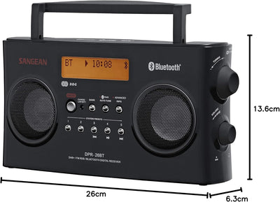 Sangean DPR-26BT DAB+ Radio - Tragbare Bluetooth Lautsprecher - UKW und AUX-in - schwarz