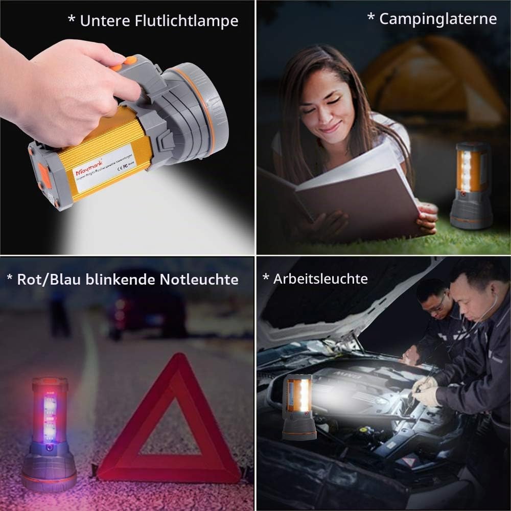 MAYTHANK Super Helle Led Suchscheinwerfer Wiederaufladbare Taschenlampe Batterien betrieben 10000mah