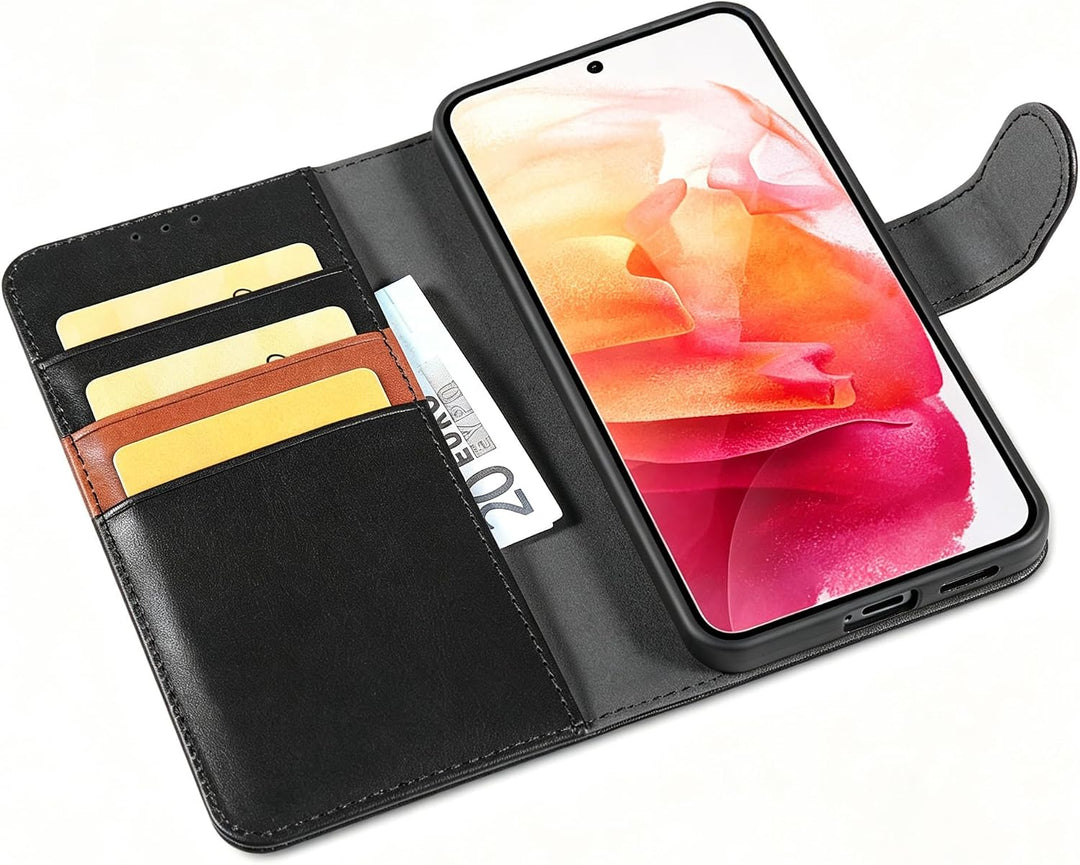 LENSUN Echtleder Hülle für Samsung Galaxy S21, Handyhülle [Echtes Leder] [Magnetverschluss] [RFID Sc