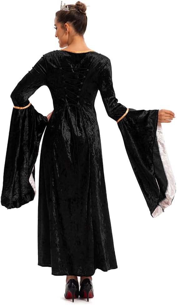 Damen Retro Mittelalter Kleid mit Trompetenärmel, Mittelalterliche Viktorianischen Königin Kleider R