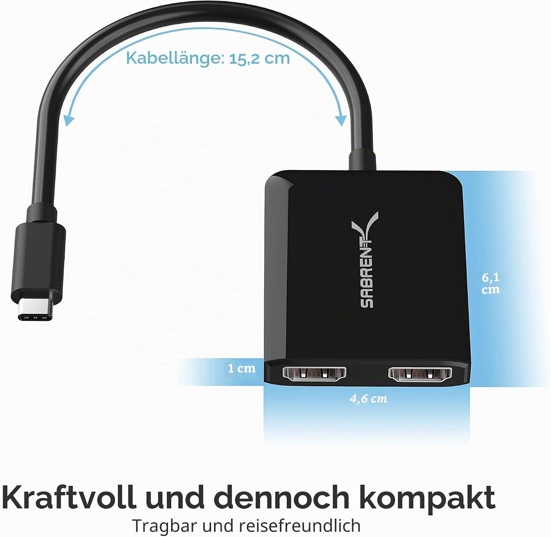 Sabrent USB C auf Dual-HDMI Adapter, HDMI Splitter, Type-C auf HDMI Monitorkonverter unterstützt 4K