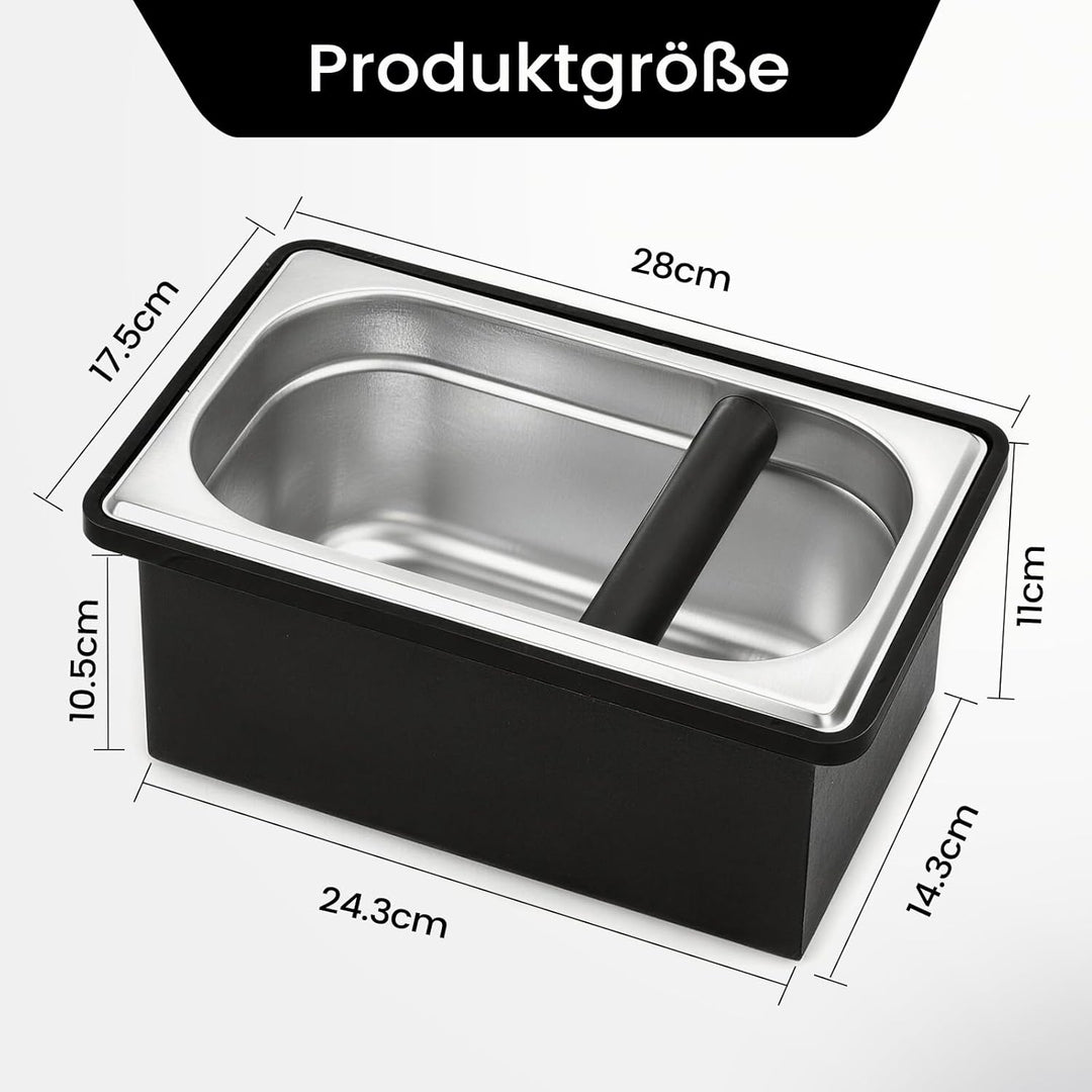 Espresso-Klopfbox, Abklopfbehälter aus Edelstahl, grosse Kaffeeklopfbox mit stossdämpfenden Gummi- u