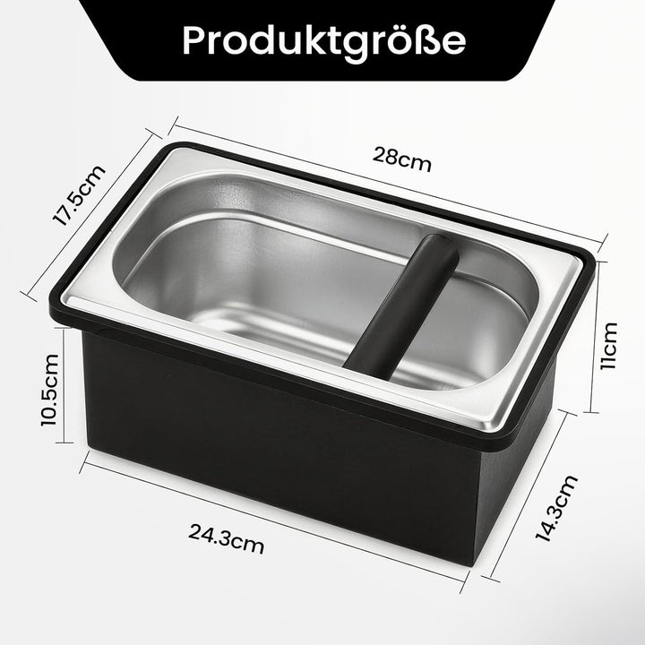 Espresso-Klopfbox, Abklopfbehälter aus Edelstahl, grosse Kaffeeklopfbox mit stossdämpfenden Gummi- u