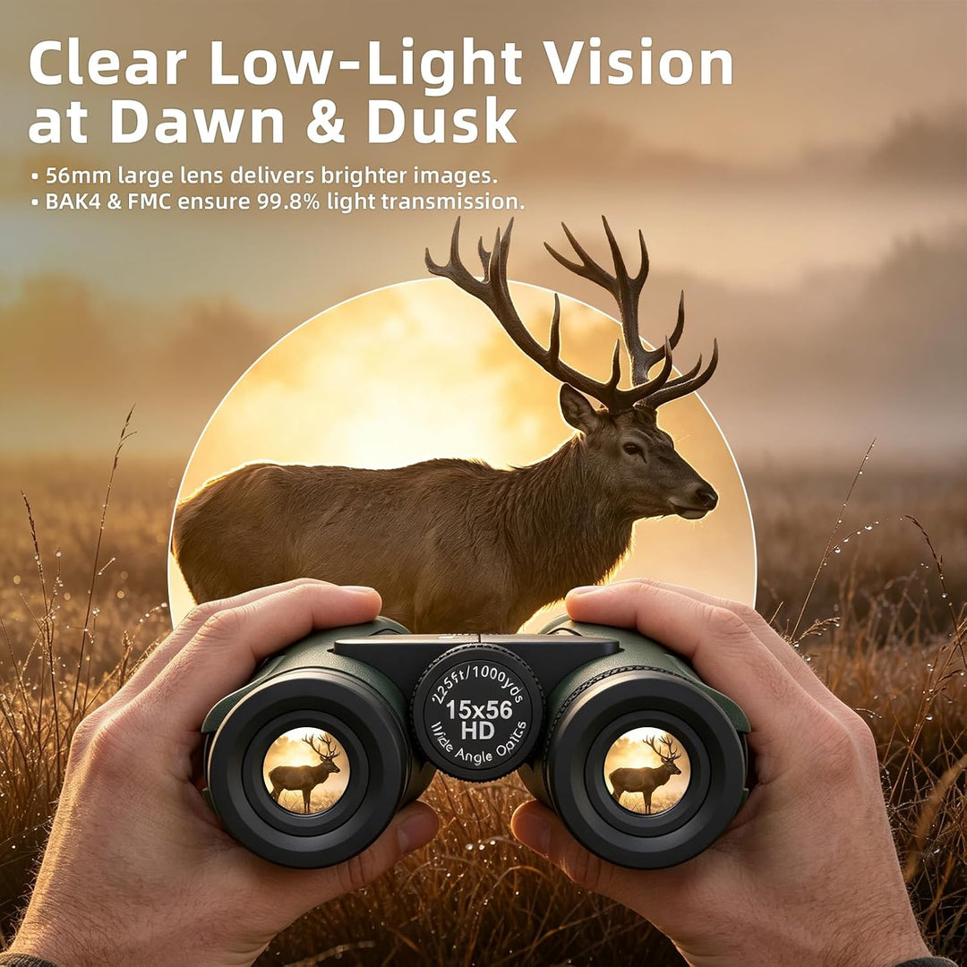 15x56 HD Fernglas Erwachsene - Aurosports Large View Fernglas mit klaren Low Light Vision - Leichtge