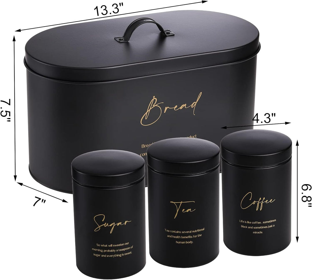 Hacaroa Set von 4 Brotkasten und Kanister Set, Metall Brot Bin Zucker Tee Kaffee Lagerung Kanister m