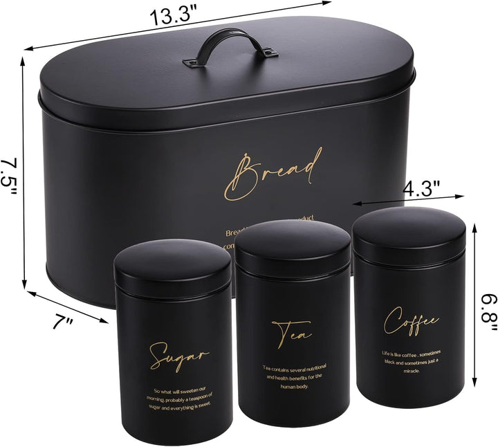 Hacaroa Set von 4 Brotkasten und Kanister Set, Metall Brot Bin Zucker Tee Kaffee Lagerung Kanister m