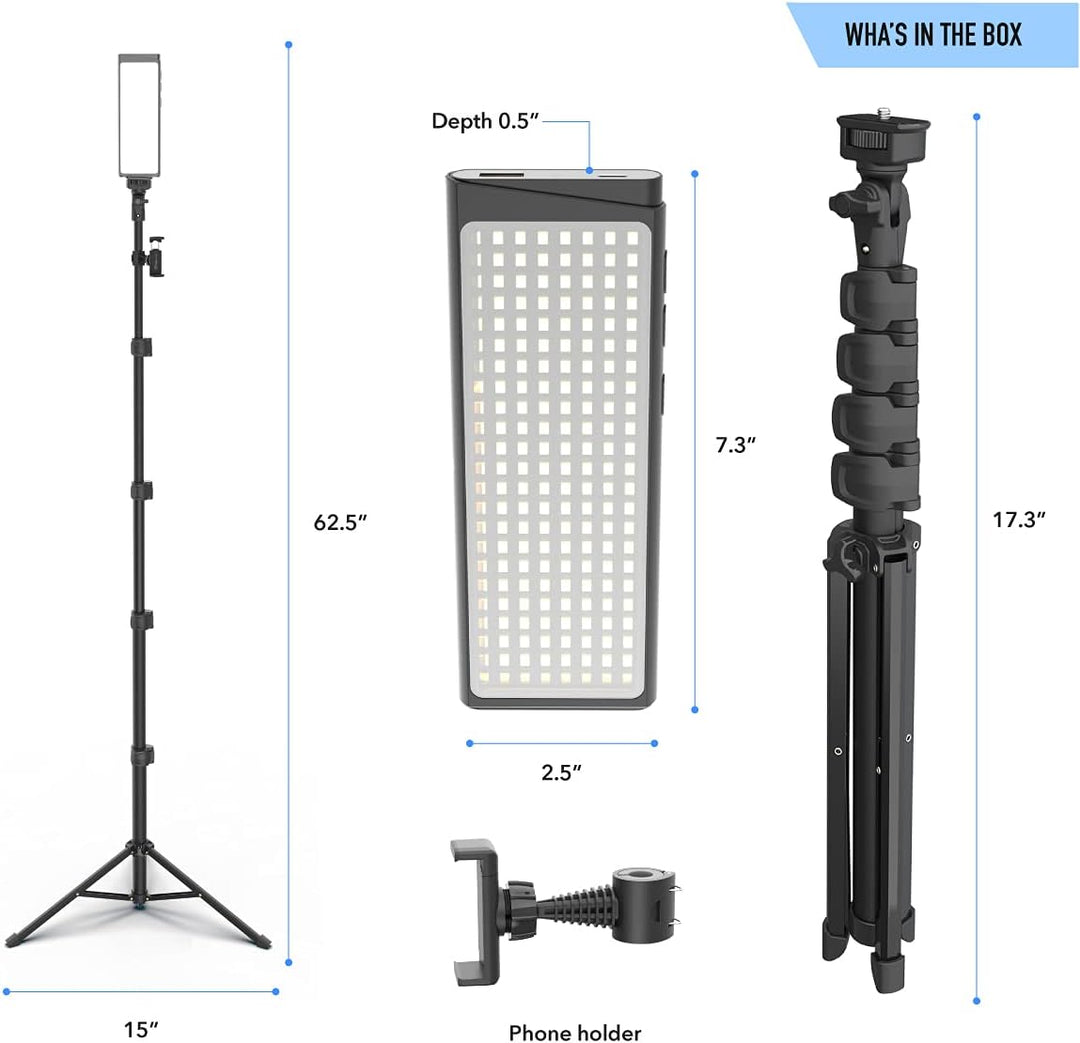 DigiPower Pro 3 professionelles Belichtungsset, 3er-Pack, dimmbares 5600K 180-LED-Videolicht mit ver