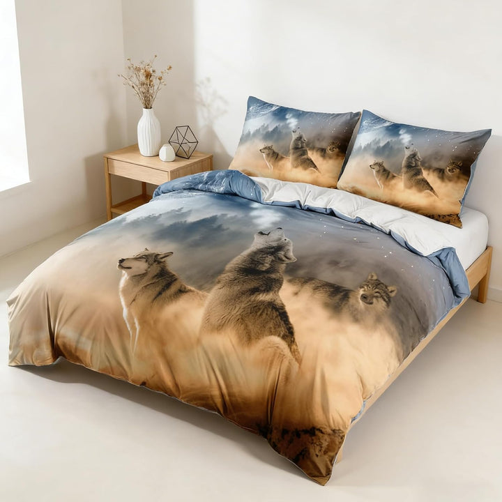 3D Wolf Theme Muster Bettbezug,3D Realistisches Tier Wolf Motiv Bettwäsche Set,Wolf-Motiv-Druck-Desi
