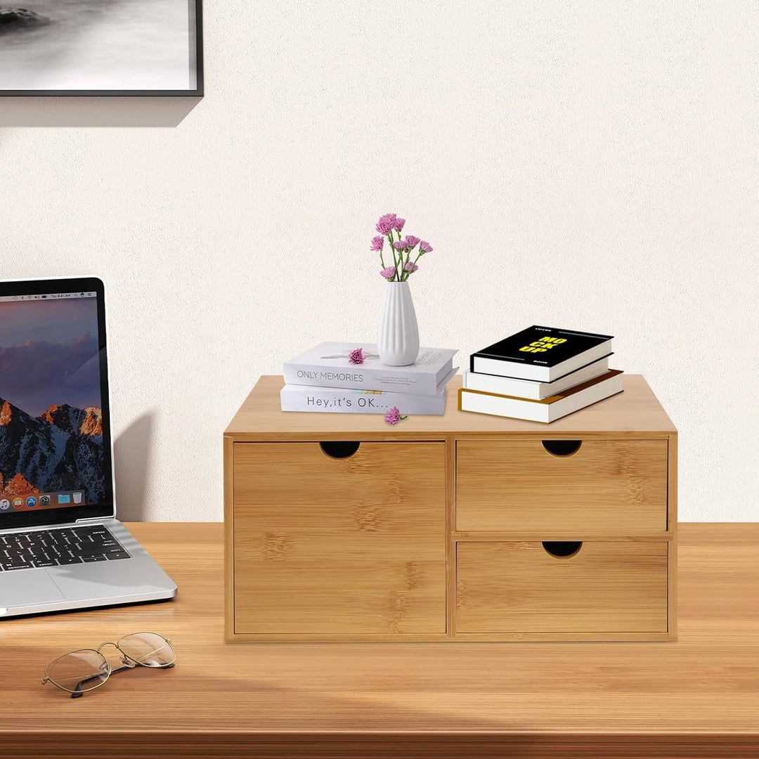 Bambus Schreibtisch Organizer mit 3 Schubladen Naturbambus Aufbewahrungsbox Schubladenbox mit Platzi