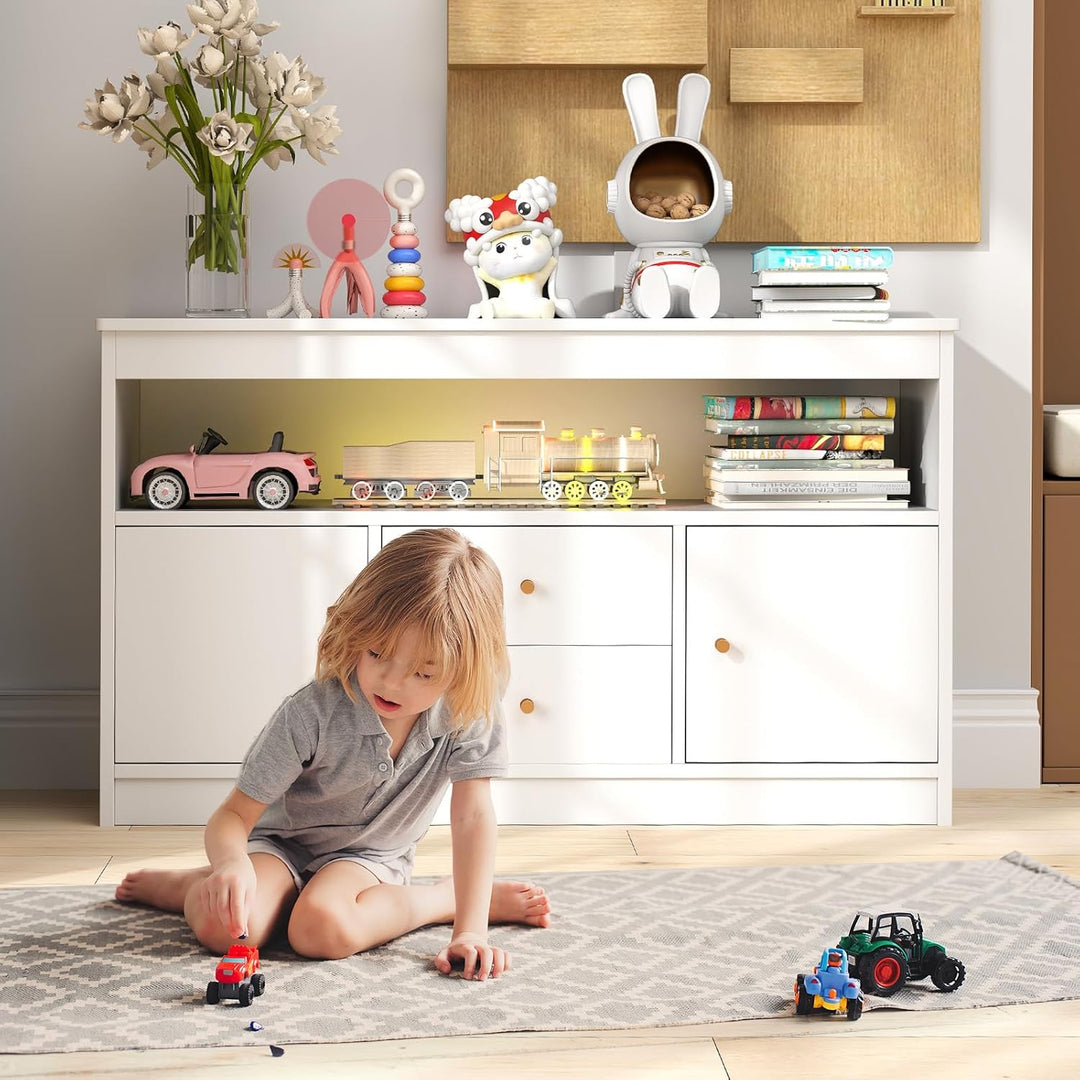COSTWAY Spielzeugschrank Kinder, Kinderregal aus Holz, Kinderschrank mit 2 Schubladen & 2 Türen, Spi
