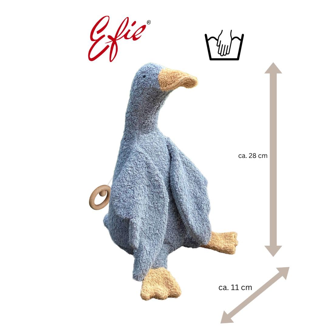 Efie Bio-Spieluhr Gans, Grau, 100% Baumwollfrottee, Schurwolle-Füllung, GOTS-zertifiziert, Handgefer