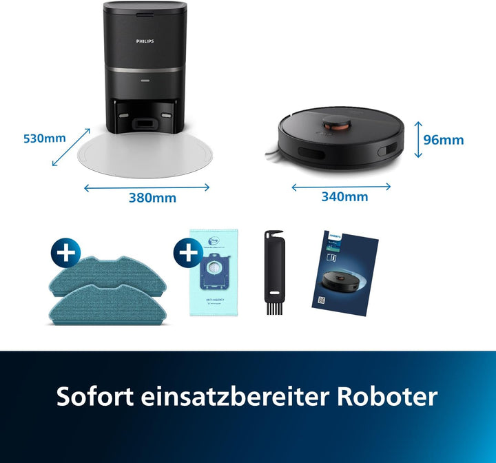 Philips Homerun Serie 3000 Saugroboter mit Wischfunktion, ultrastarke Saugleistung 4.000 Pa, Laserna