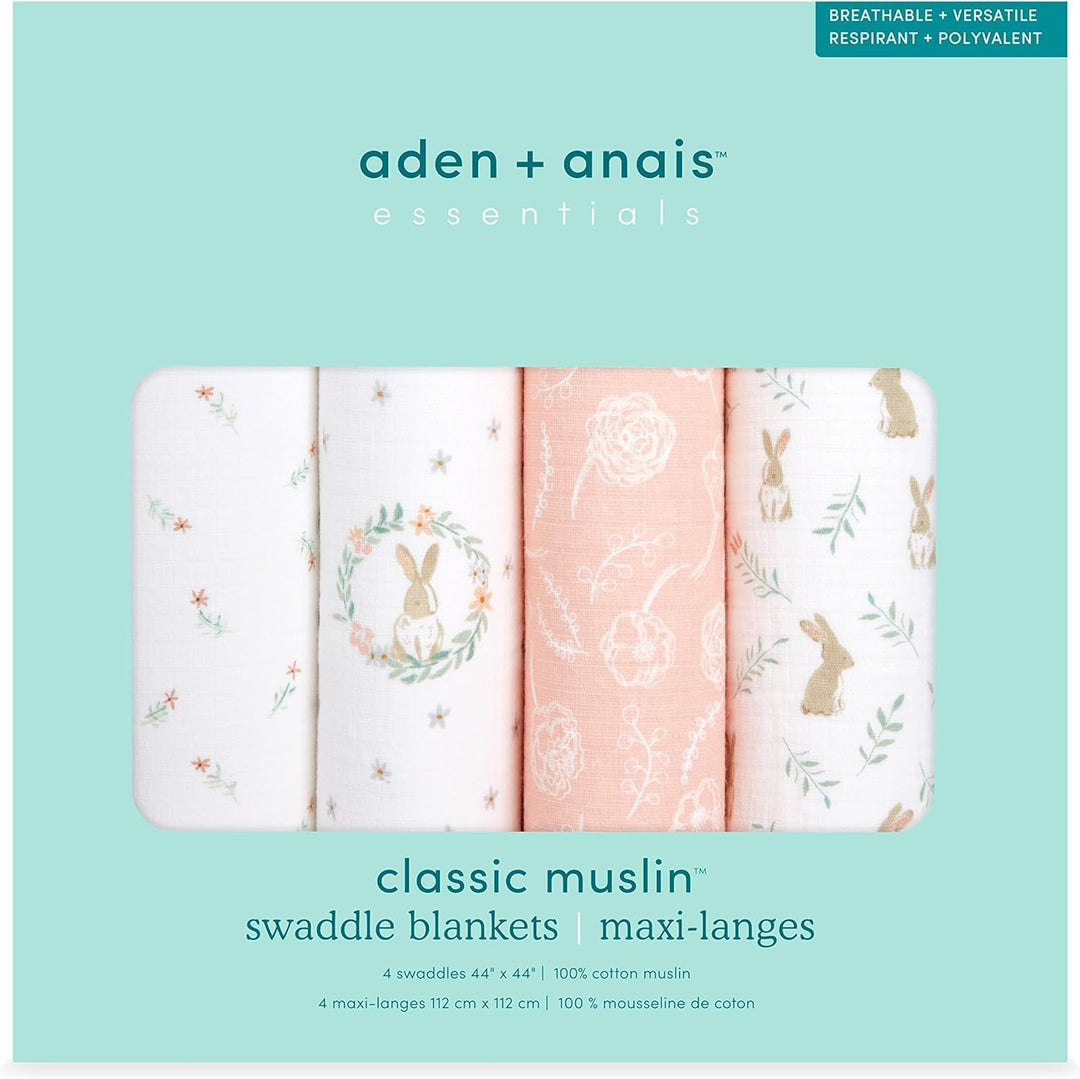 aden + anais™ Essentials Baumwoll-Musselin-Pucktuch Blushing Bunnies in 4er-Packung, Blushing Bunnie