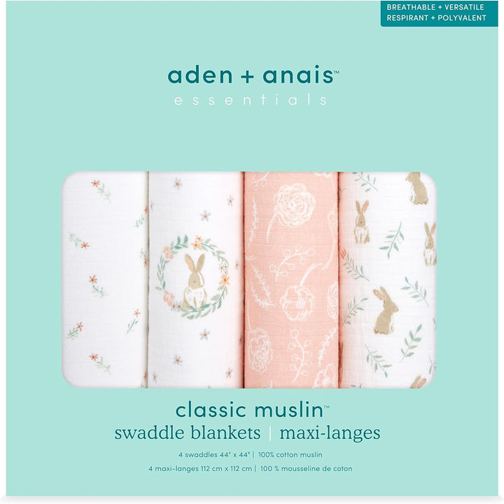aden + anais™ Essentials Baumwoll-Musselin-Pucktuch Blushing Bunnies in 4er-Packung, Blushing Bunnie