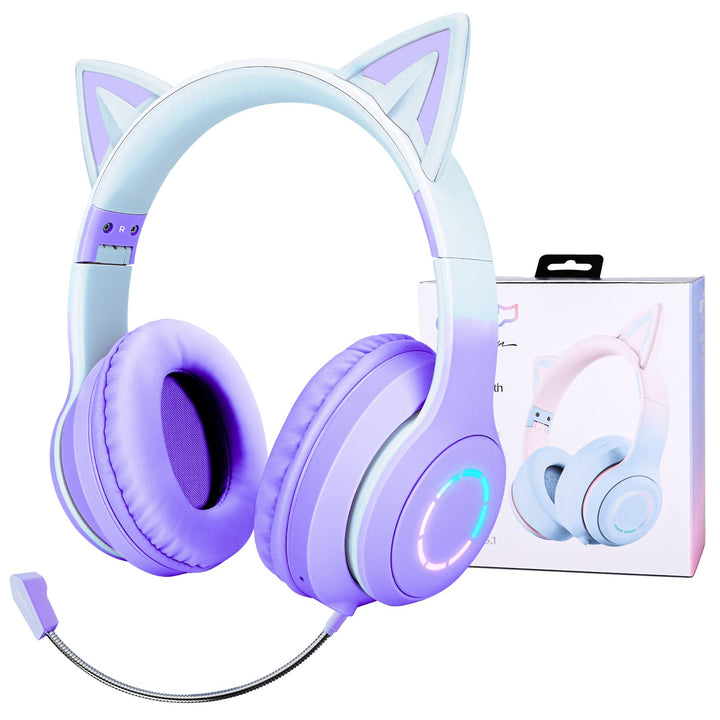 JYPS Kabellose Kinder Kopfhörer mit LED-Licht und Katzenohren für Mädchen, Bluetooth Kopfhörer Kinde