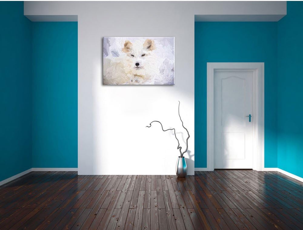Pixxprint weisser Fuchs als Leinwandbild/Grösse: 100x70 / Wandbild/Kunstdruck/fertig bespannt, 100x7