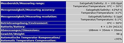Messgerät zur Bestimmung von Salzgehalt, Dichte und Salinität Meer-/Salzwasseraquarium ECA