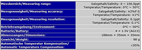 Messgerät zur Bestimmung von Salzgehalt, Dichte und Salinität Meer-/Salzwasseraquarium ECA