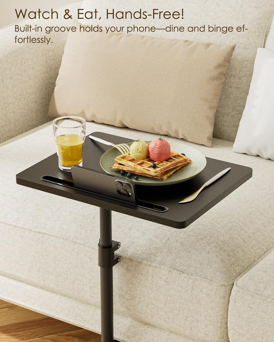 Beistelltisch, C-Form Höhenverstellbar Sofatisch, 360°Rotierend Couchtisch Klein,40x30x(45-81) cm,Ho