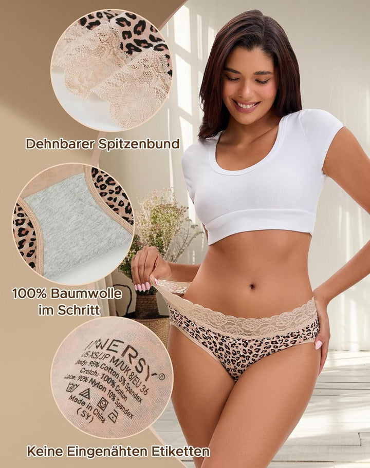 INNERSY Unterhosen Damen Baumwolle Slips mit Spitze Bequeme Hipster Unterwäsche Mehrpack 6 36 4 Mail