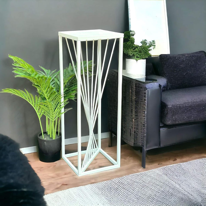 DanDiBo Blumenhocker Metall Weiss Eckig 70 cm Blumenständer Beistelltisch 96566 Blumensäule Design M